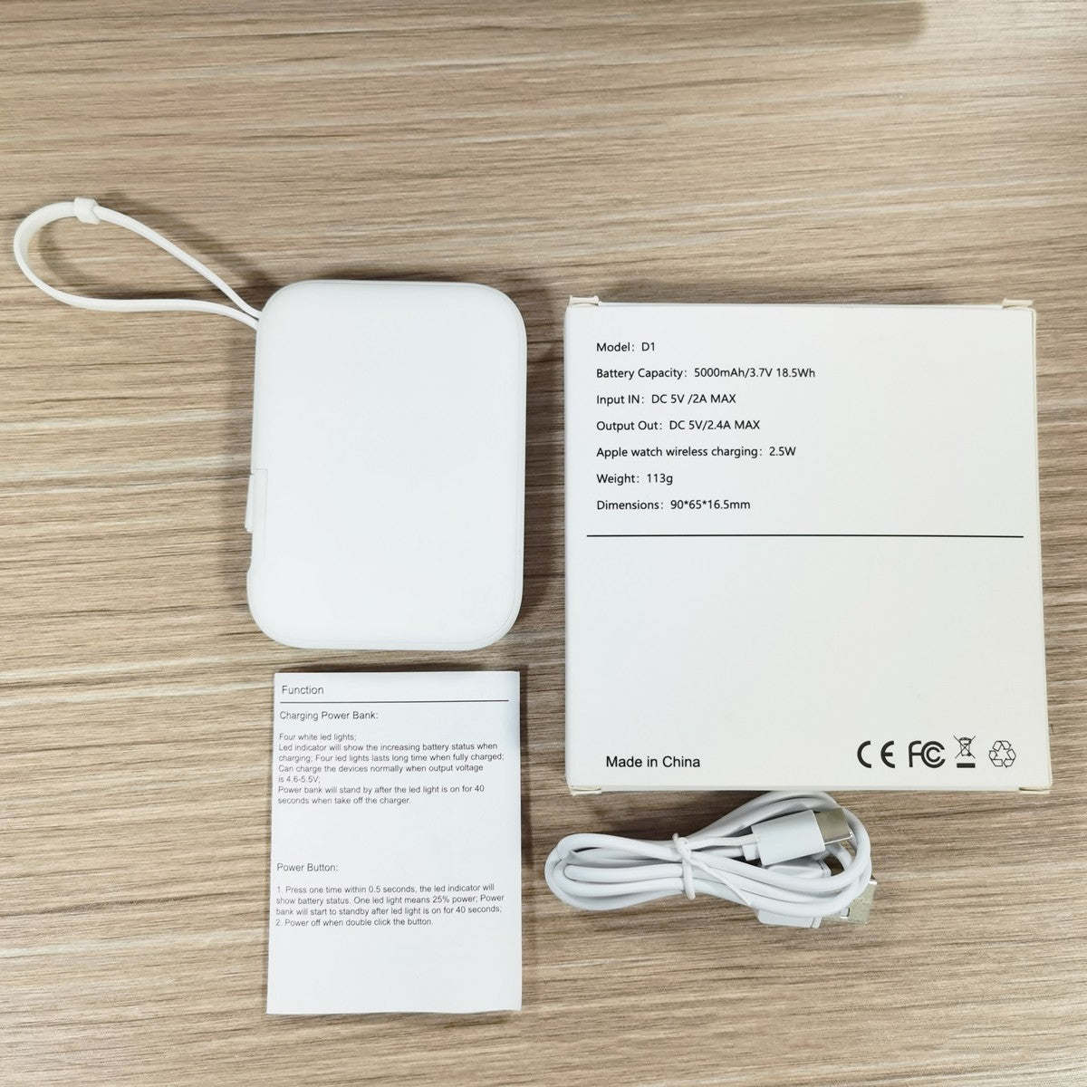 5000mah Portable Three-in-one Power Bank With Cable