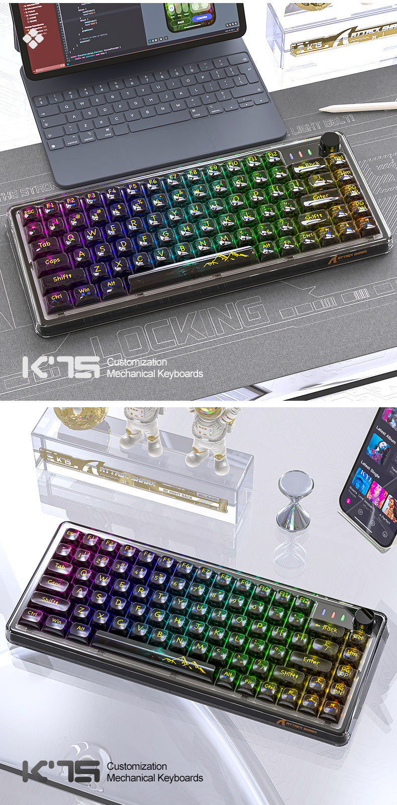 Wireless Mechanical Bluetooth Transparent Keyboard